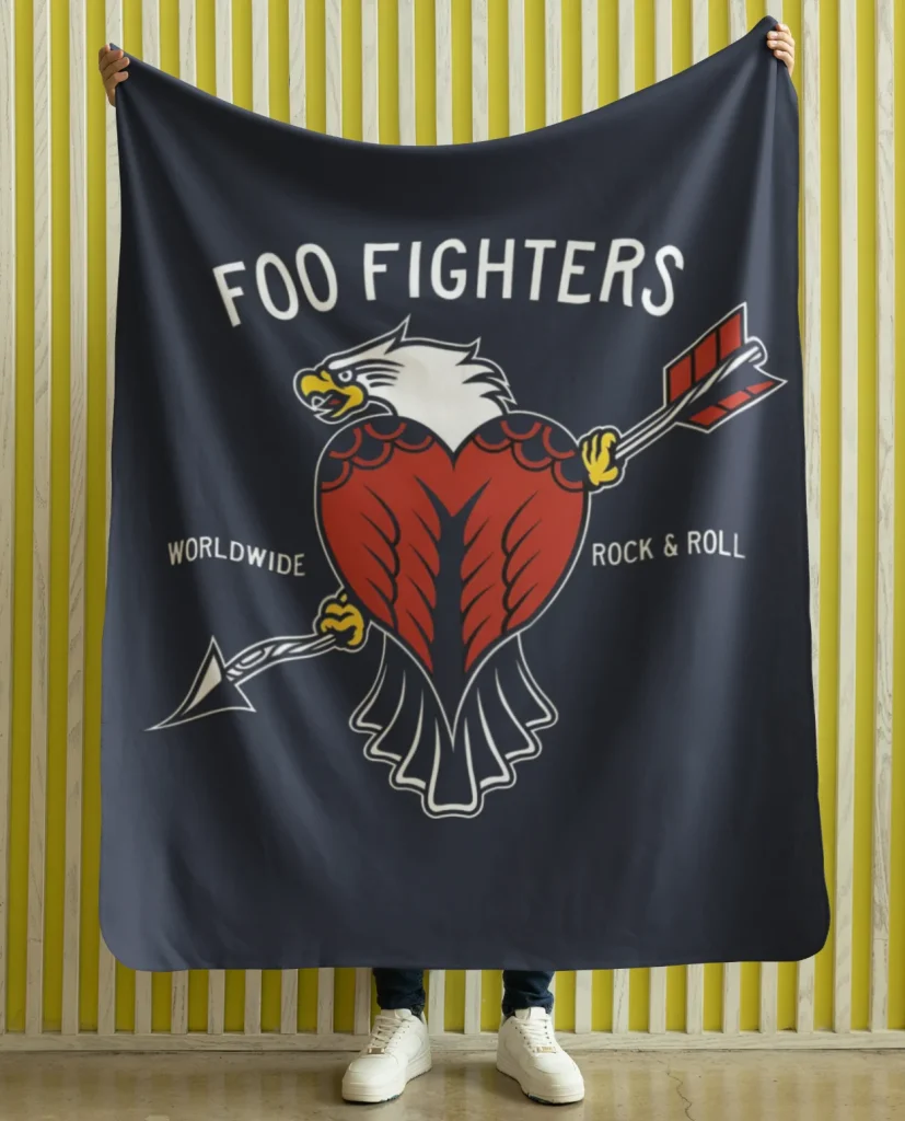 man holding flannel blanket featuring design from rock band foo fighters authentic 2026