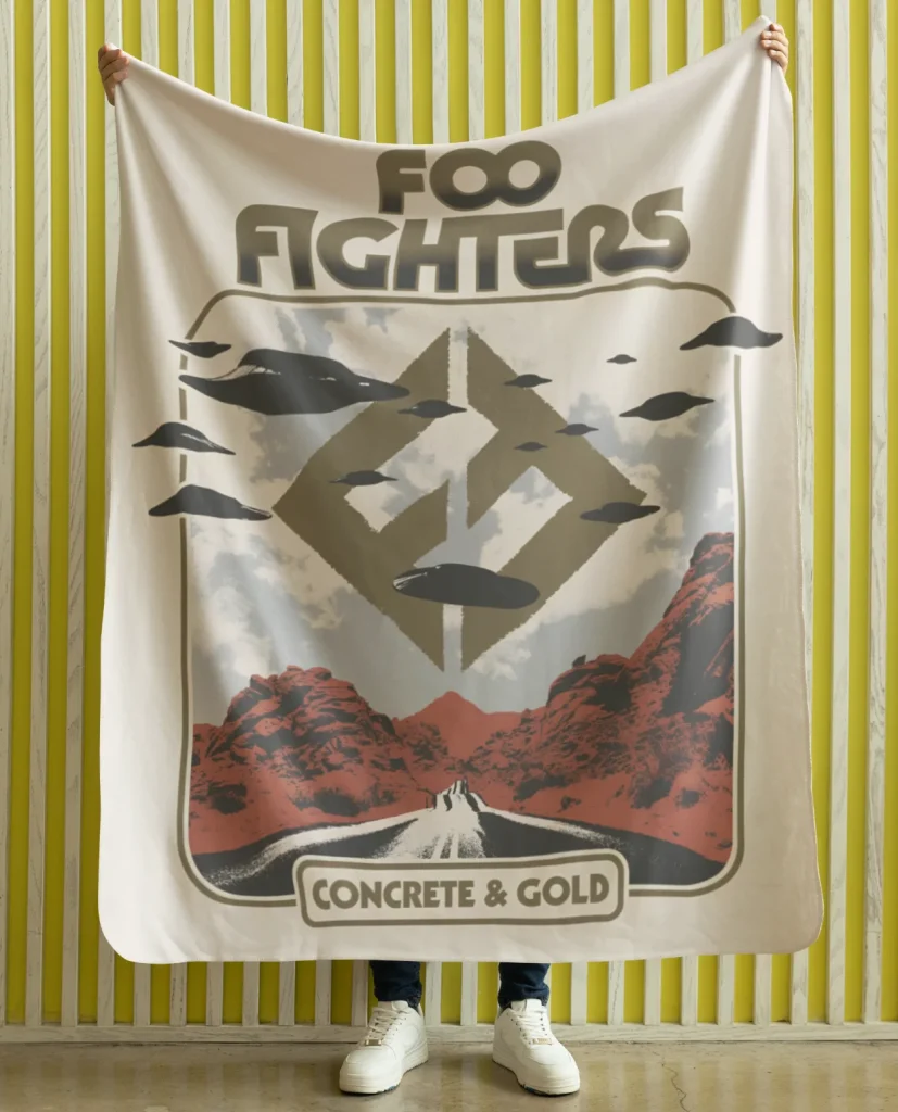 man holding flannel blanket featuring design from rock band foo fighters authentic 2026