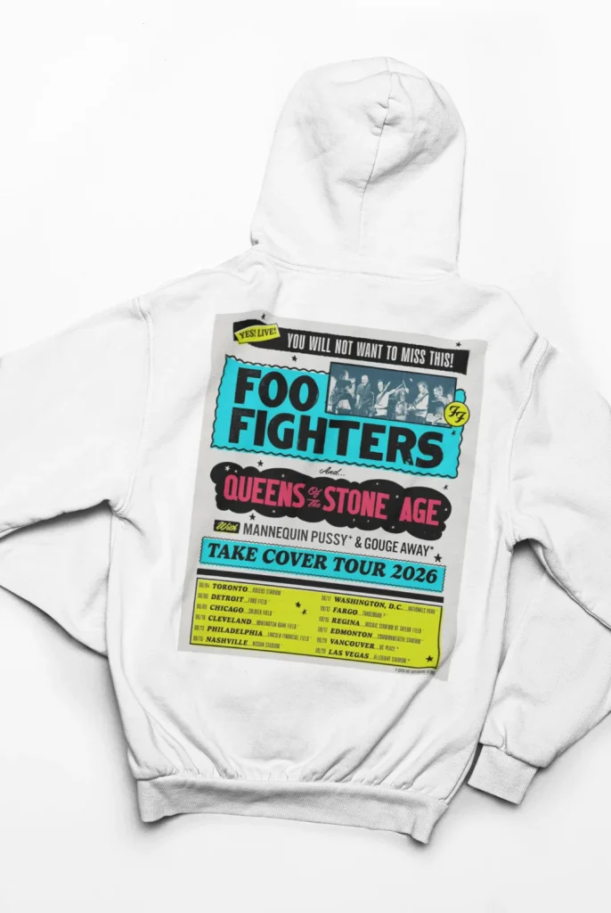 modern hoodie featuring art from rock band foo fighters authentic ff merch store