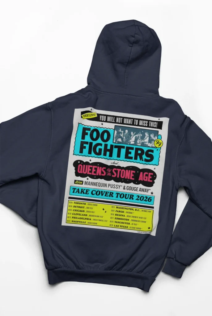 modern hoodie featuring art from rock band foo fighters authentic ff merch store