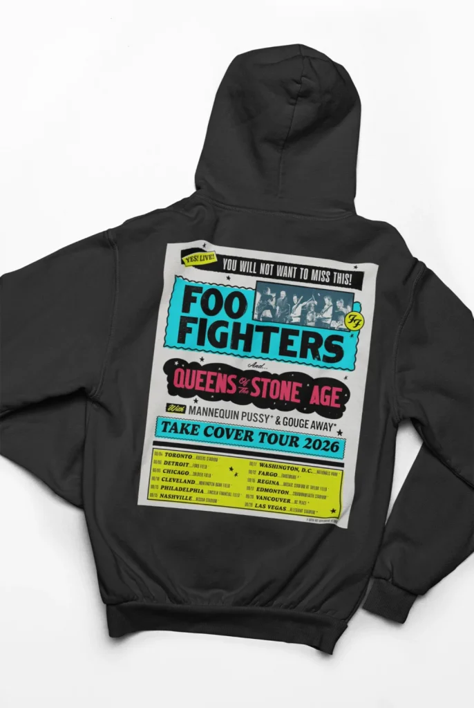 modern hoodie featuring art from rock band foo fighters authentic ff merch store